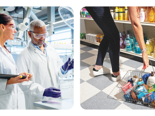 Science in action: two scientists shown in white lab coats.