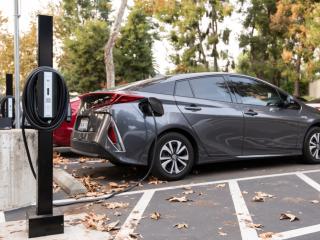 an EV at a charging station