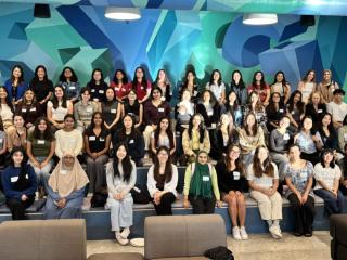 A large seated group