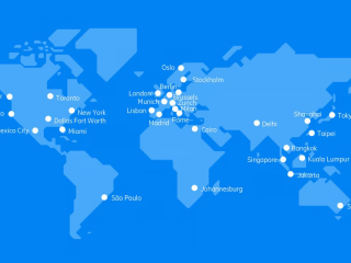 World map with highlighted cities where reporting were taken from.