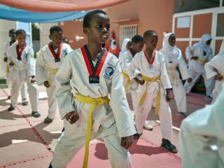 students doing martial arts