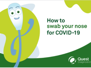 Illustration with text "How to swab your nose for COVID-19"