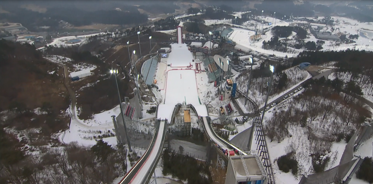 Aerial view of a long ski jump