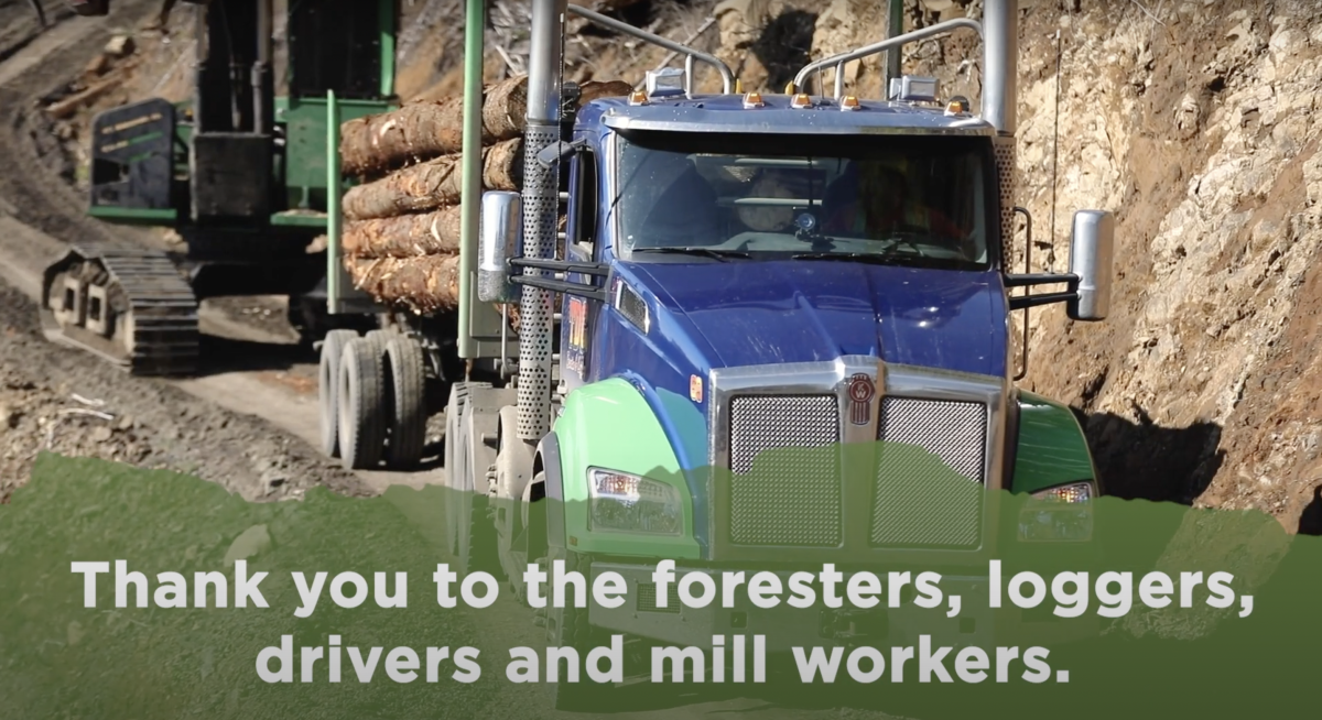 thank you to the foresters, loggers, drivers and mill workers