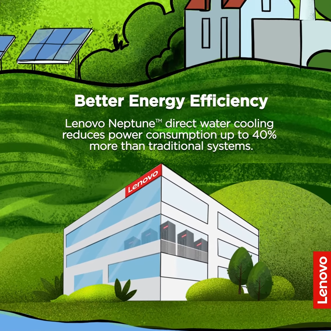 Illustrated image of Lenovo office and solar panels