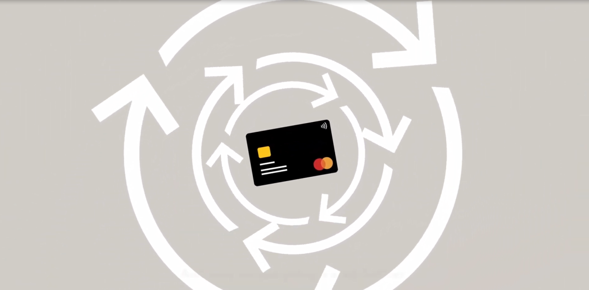 basic digital image of a credit card and concentric arrows in circles around it.