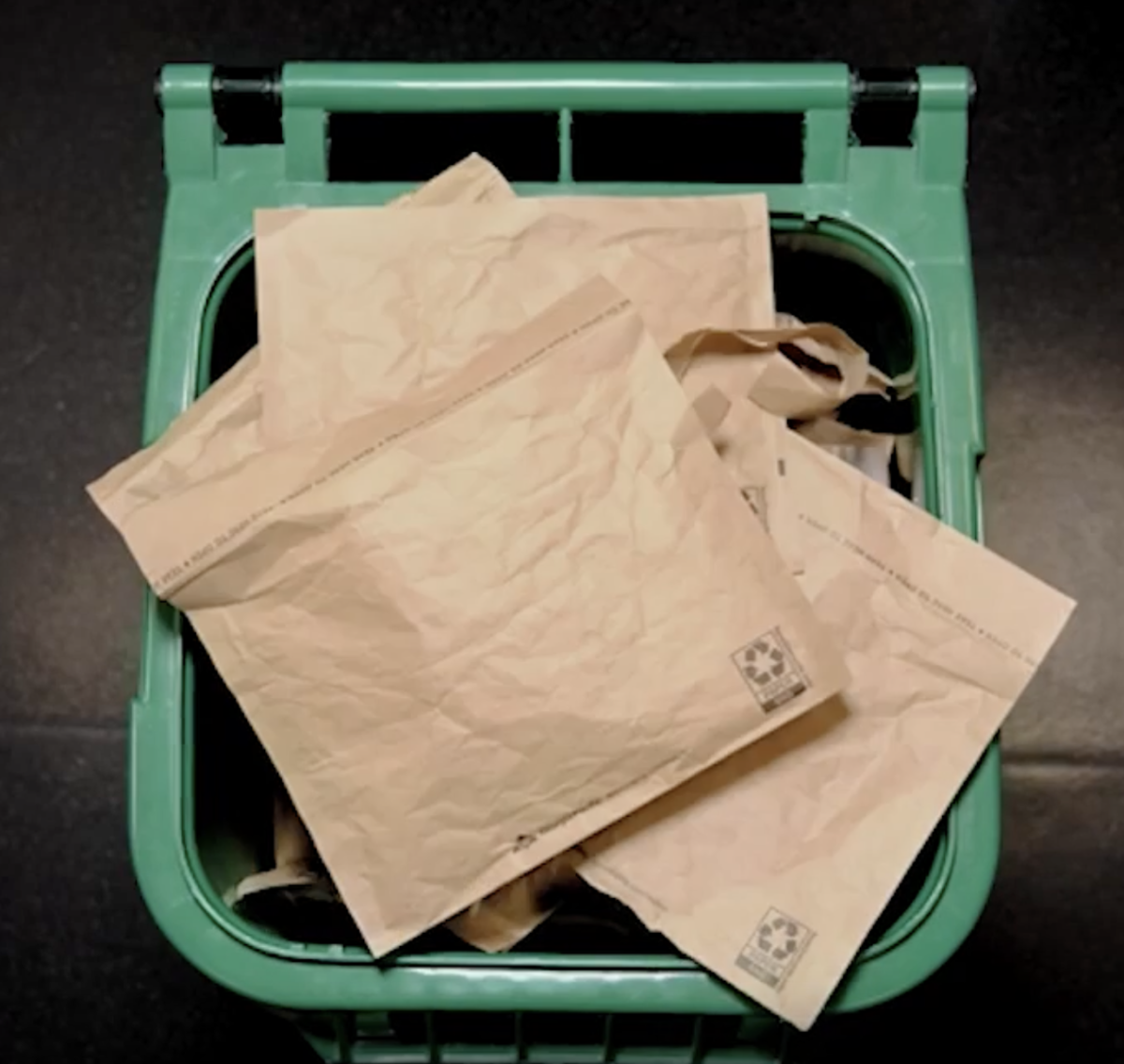packages in recycling bin