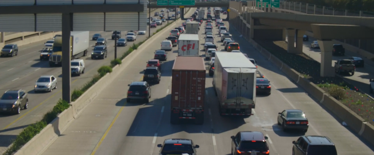 Busy traffic on a highway.