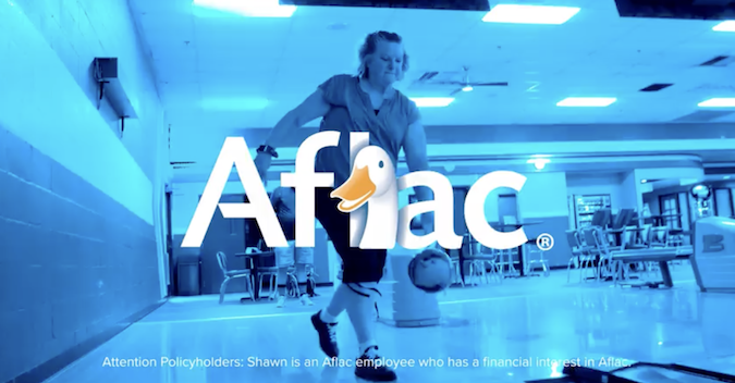 Nikki Cannon shown bowling. Aflac logo and duck are shown.