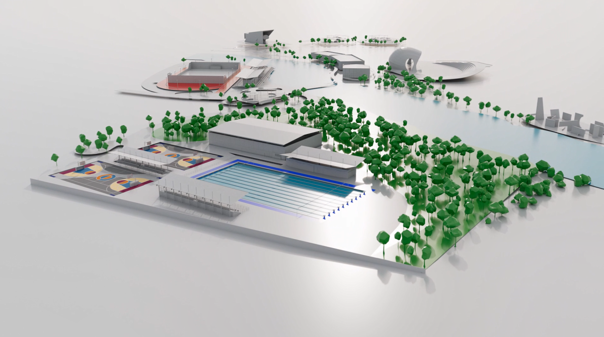 Digital rendering of an olympic pool conversion to an aquatic center.