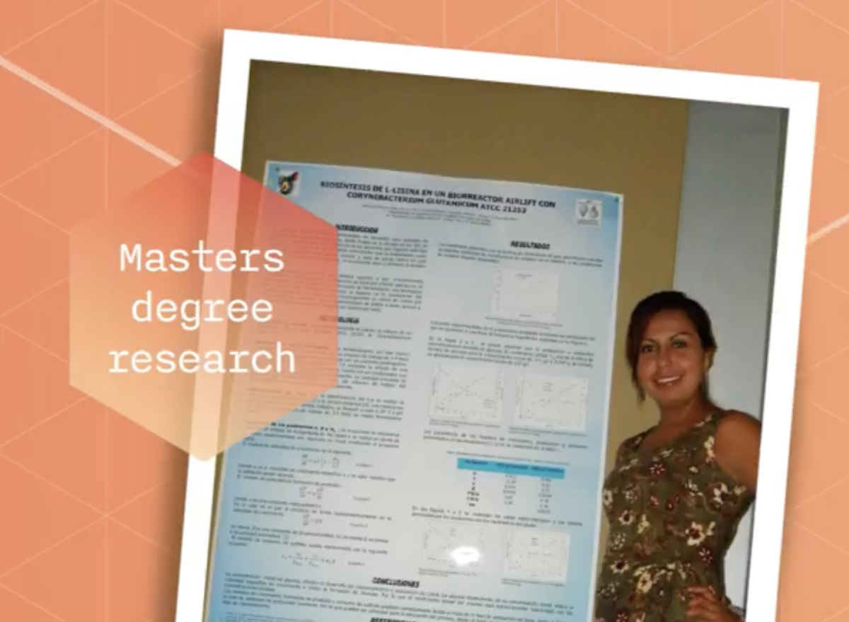 "Masters degree research" with student displaying work