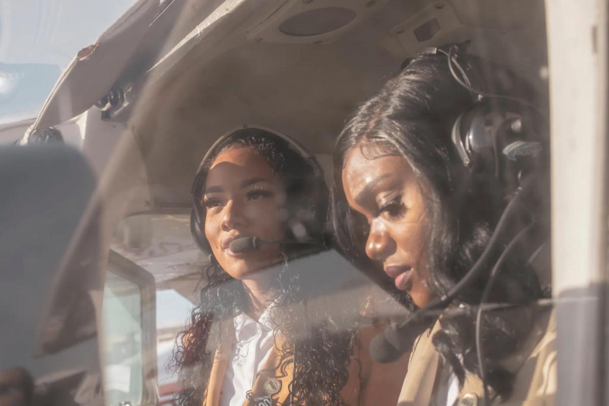 Zakiya Percy, left, an instructor at the Lt. Col. Luke Weathers Jr. Flight Academy in Olive Branch, Miss., running through a preflight check with a student. (Andrea Morales for The New York Times)