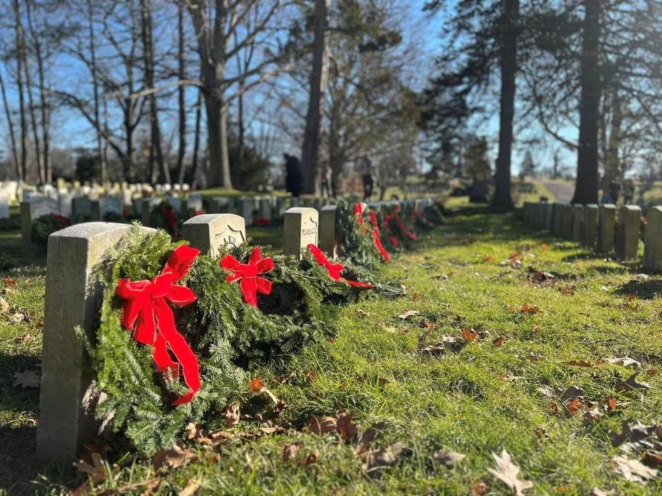 Wreaths placed on headstones