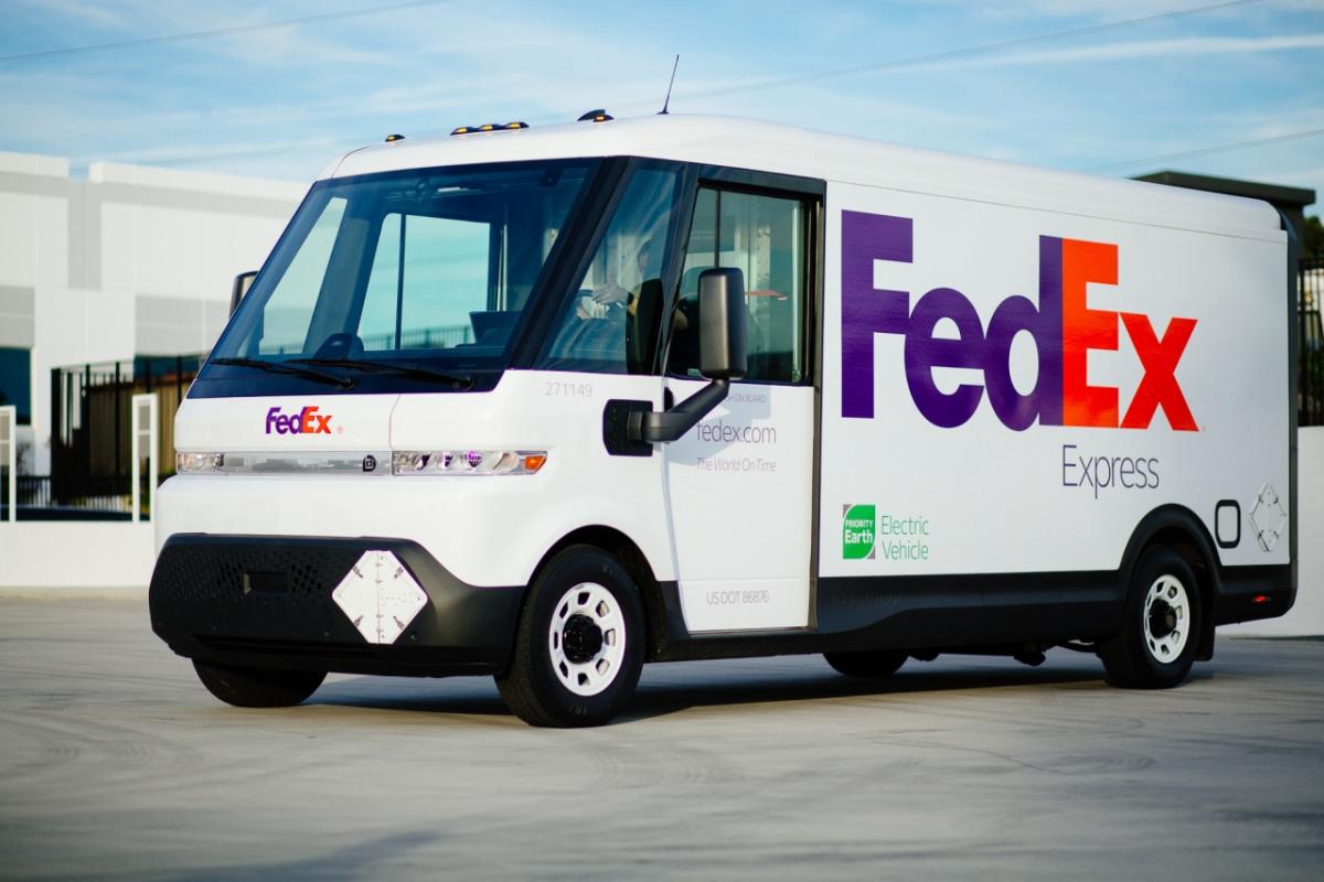 White FedEx BrightDrop van