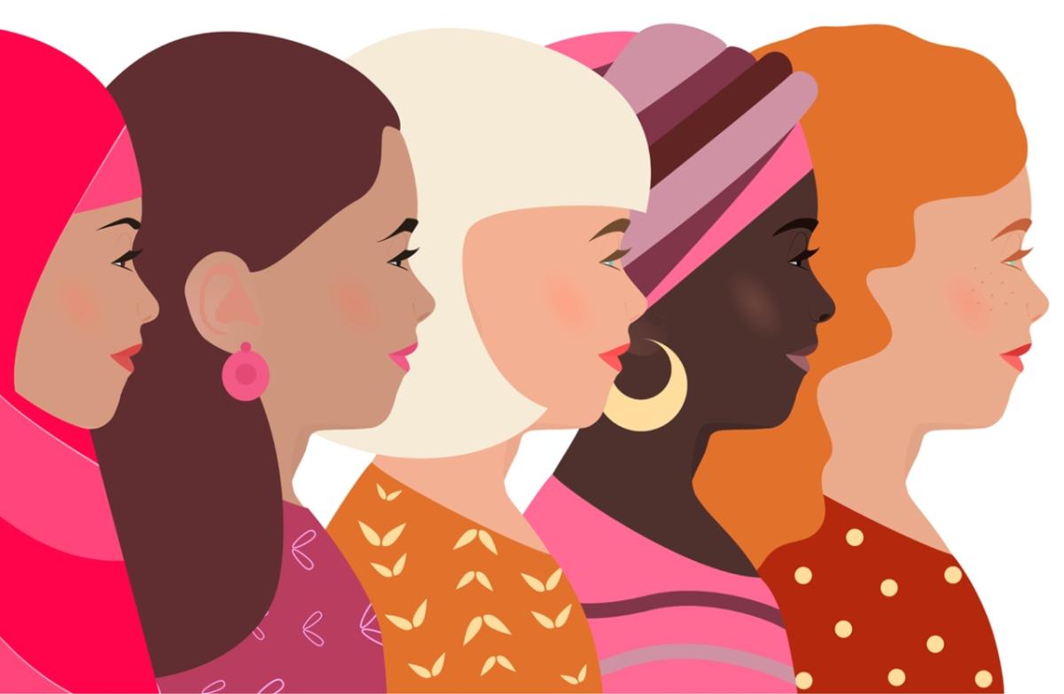 illustration of five different women in profile, looking forward