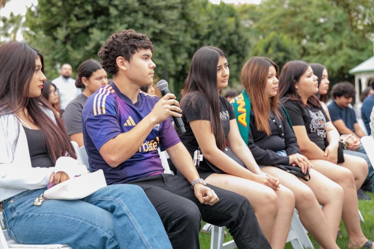 Students from the Coachella Valley Unified School District’s Migrant Program listen and engage during a panel discussion with LA Galaxy players as part of a community education initiative at the Coachella Valley Invitational.