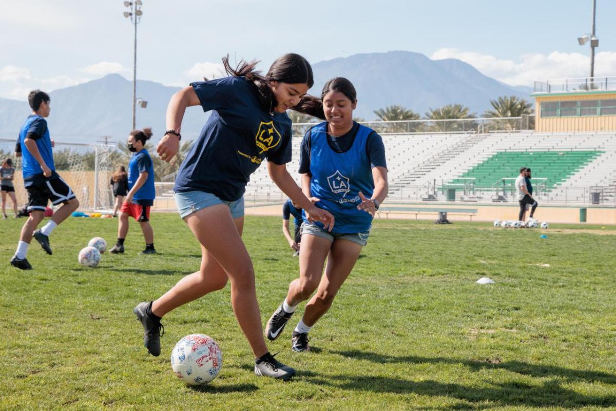 CVUSD migrant student athletes participating in the LA Galaxy soccer clinic led by Jose “Memo” Rodriguez.