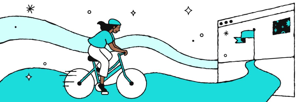 Illustration of someone riding a bike through a virtual window