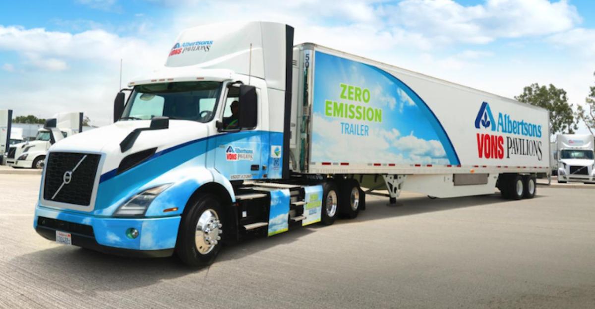 Albertsons Co's Zero Emission Trailer with the Albertsons, Vons, and Pavillions Logos