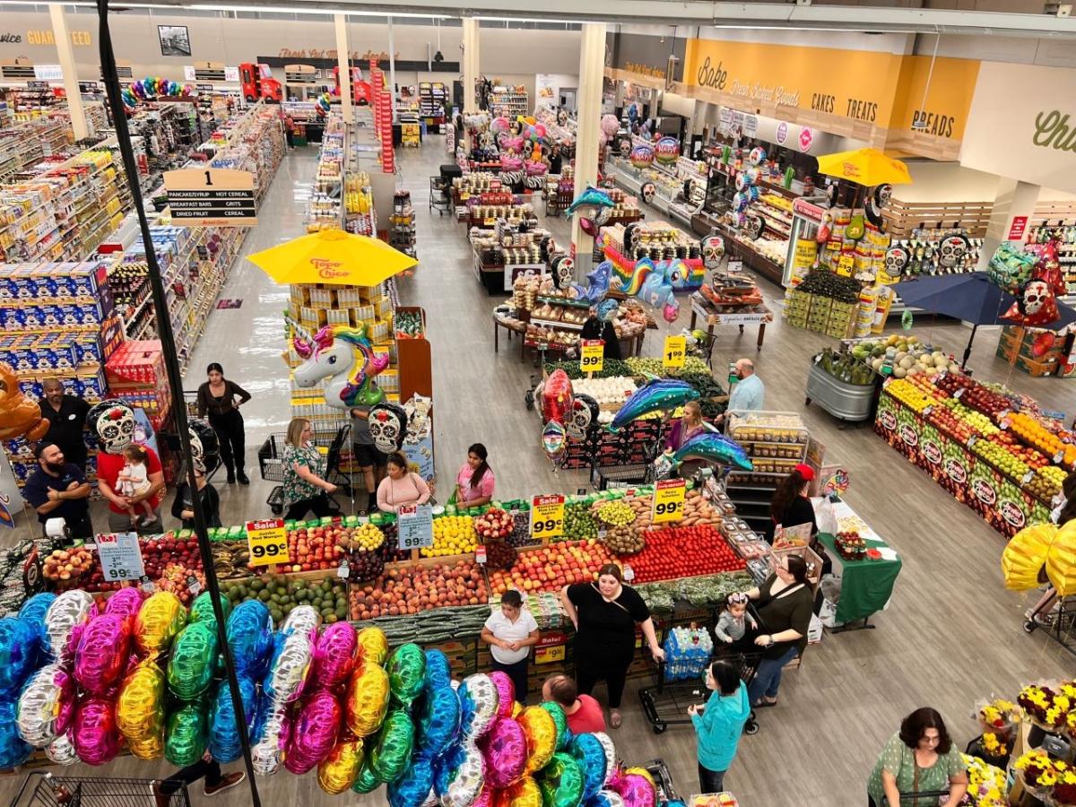 Birds eye view of store decorated for Hispanic Heritage Month.