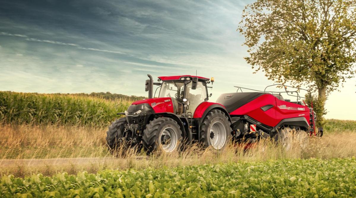 A red tractor in a field