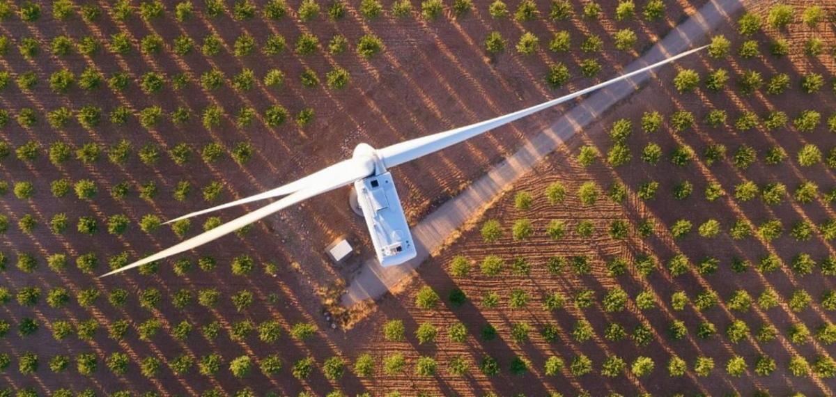 Aerial view of wind turbine