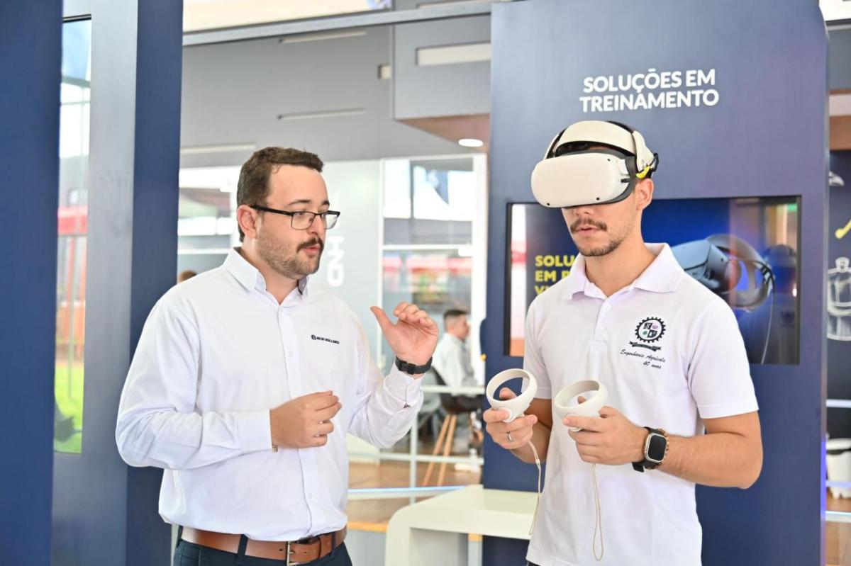 A person being instructed while using virtual reality equipment