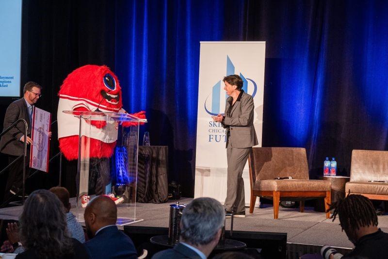 Albertsons' Jewel-Osco division's mascot welcomed on stage