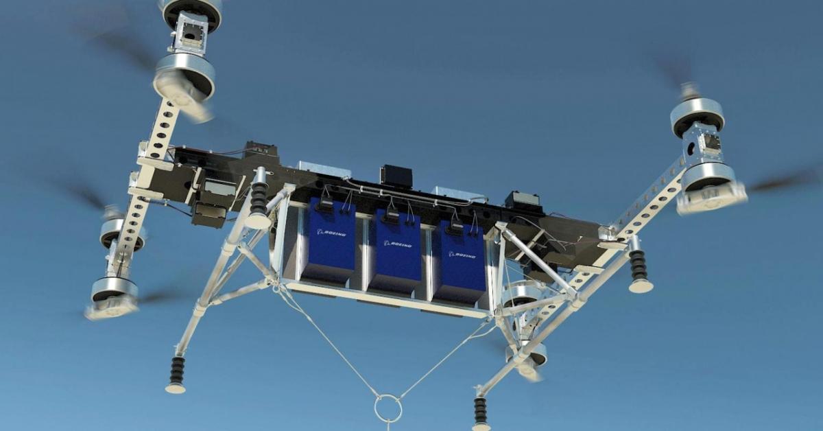 Rendering of a new prototype for a Boeing unmanned electric cargo air vehicle. (Boeing photo)