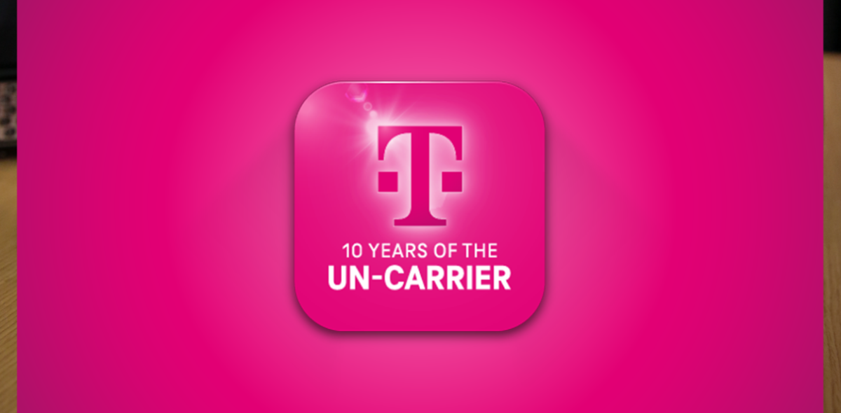 Magenta background with TMobile logo and "10 years of the un-carrier."