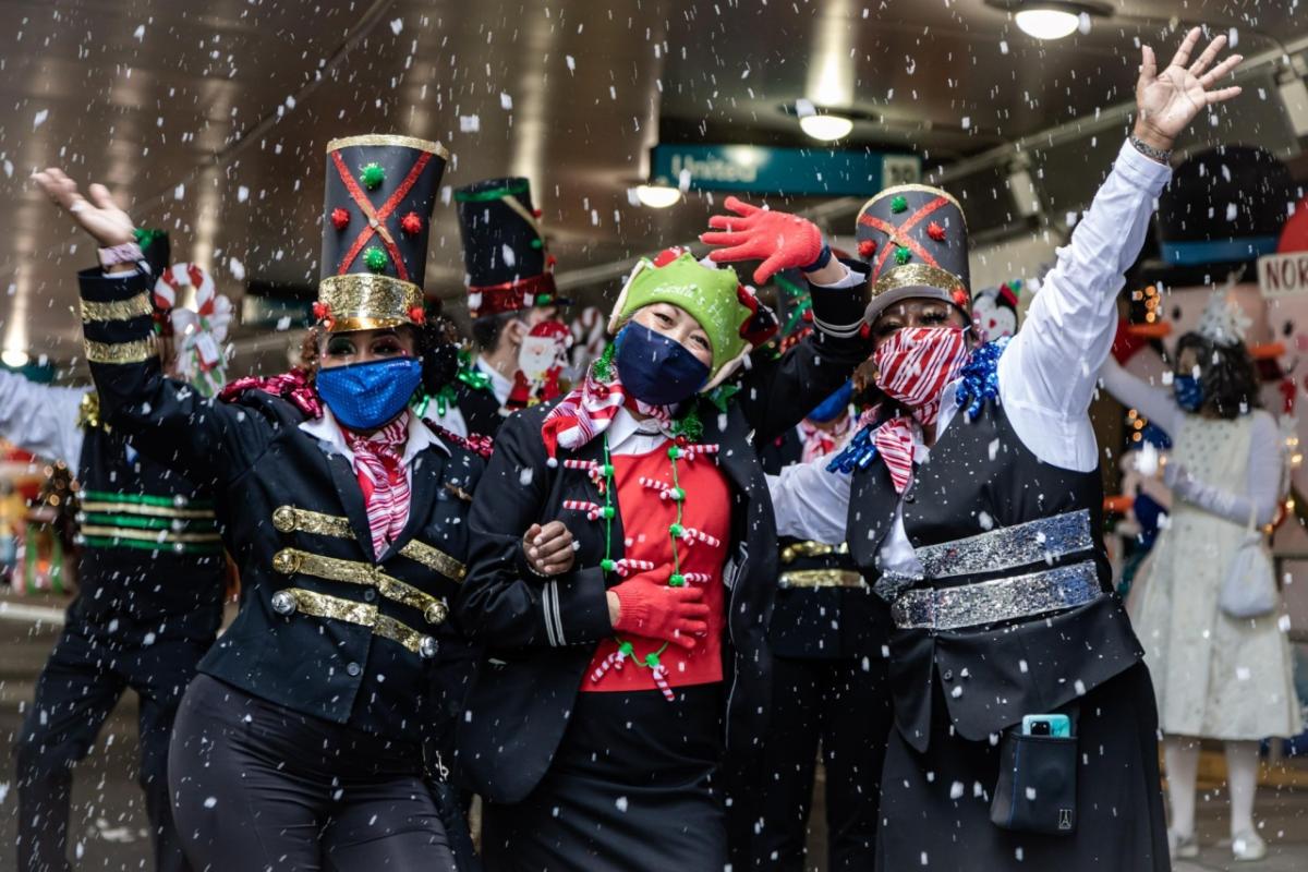 United employees dressed up in holiday outfits
