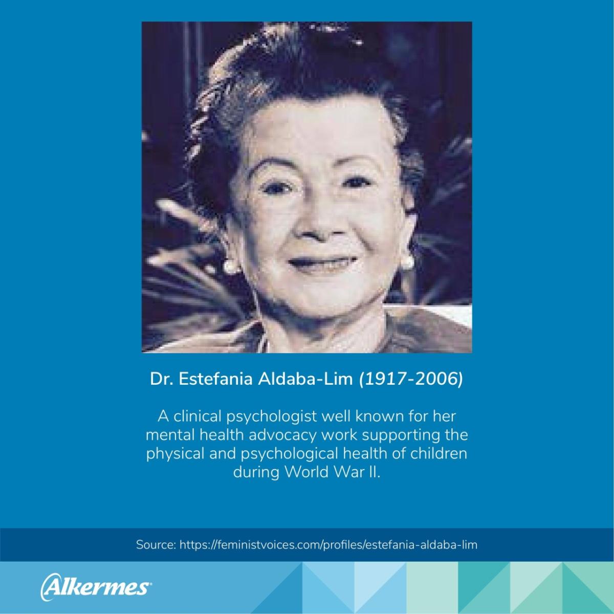 Dr. Estefania Aldaba-Lim (1917-2006) A clinical psychologist well known for her mental health advocacy work supporting the physical and psychological health of children during World War II. Source: https://feministvoices.com/profiles/estefania-aldaba-lim