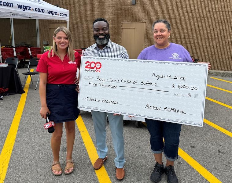 KeyBank and Boys & Girls Clubs of Buffalo shown with a $5,000 check.