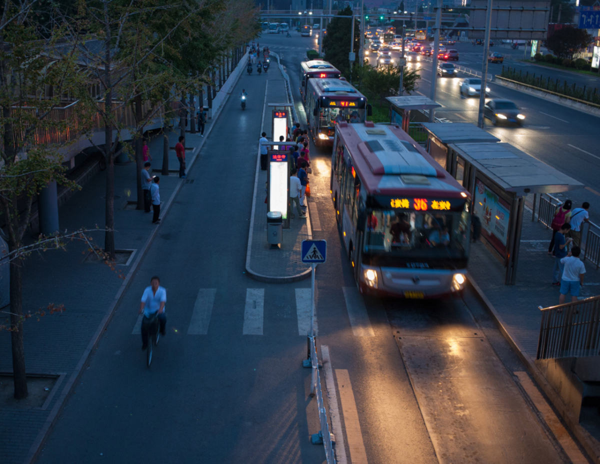 Bus on street at night