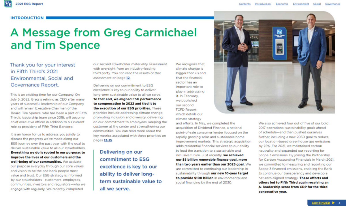 "A message from Greg carmichael and tim spence" Their letter written out and a photo of them in the top right corner