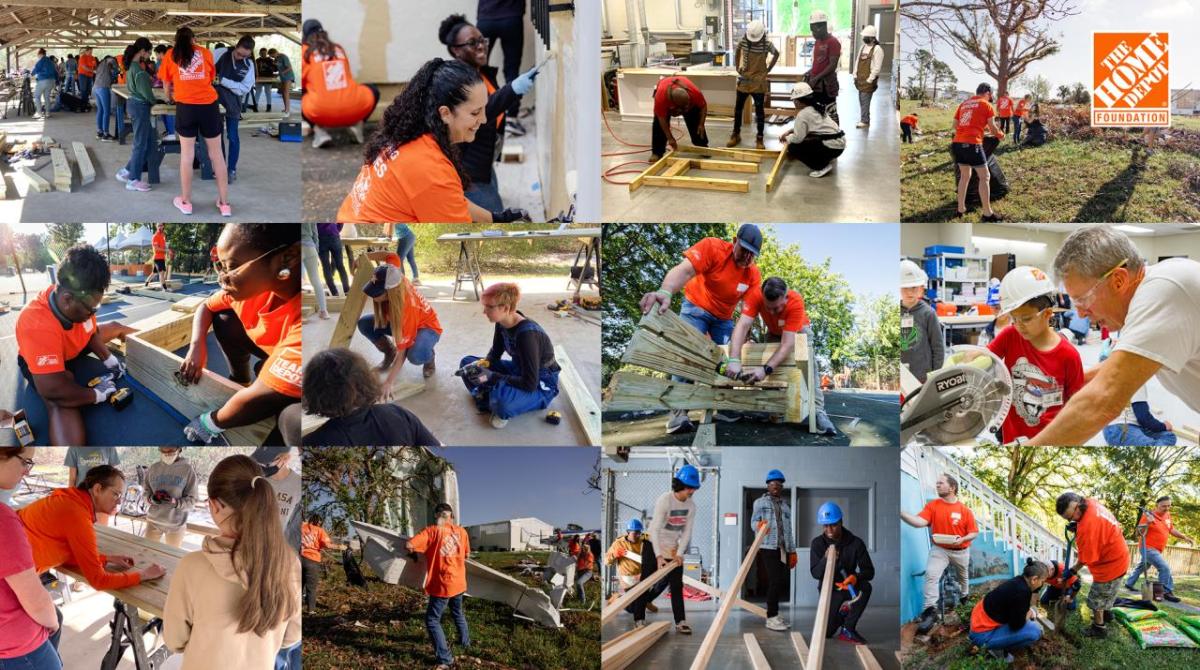 Team Depot volunteers shown in a photo montage performing community service.