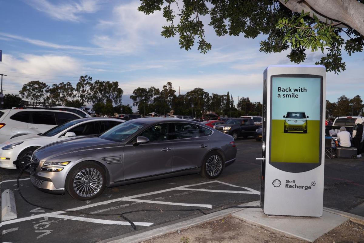 Volta's charging stations outside of Dignity Health Sports Park in Carson, CA.
