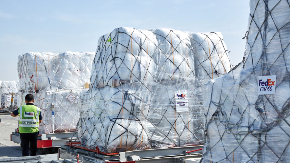 Humanitarian Relief on pallets ready to be loaded