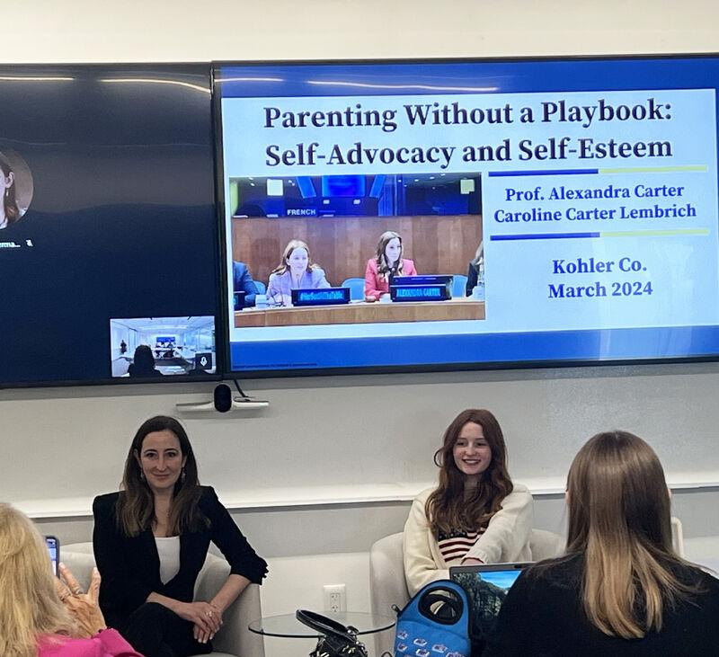 Columbia Law School professor Alexandra Carter and her daughter Caroline Carter Lembrich speaking 