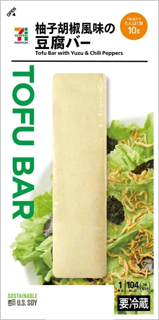 In Japan, local 7-Eleven convenience stores carry individually packaged tofu bars displaying the Sustainable U.S. Soy logo.