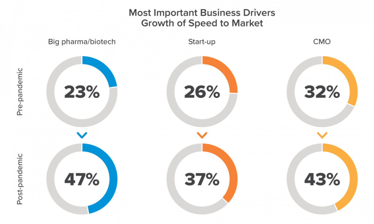 Graphs showing the most important business drivers growth of speed to market