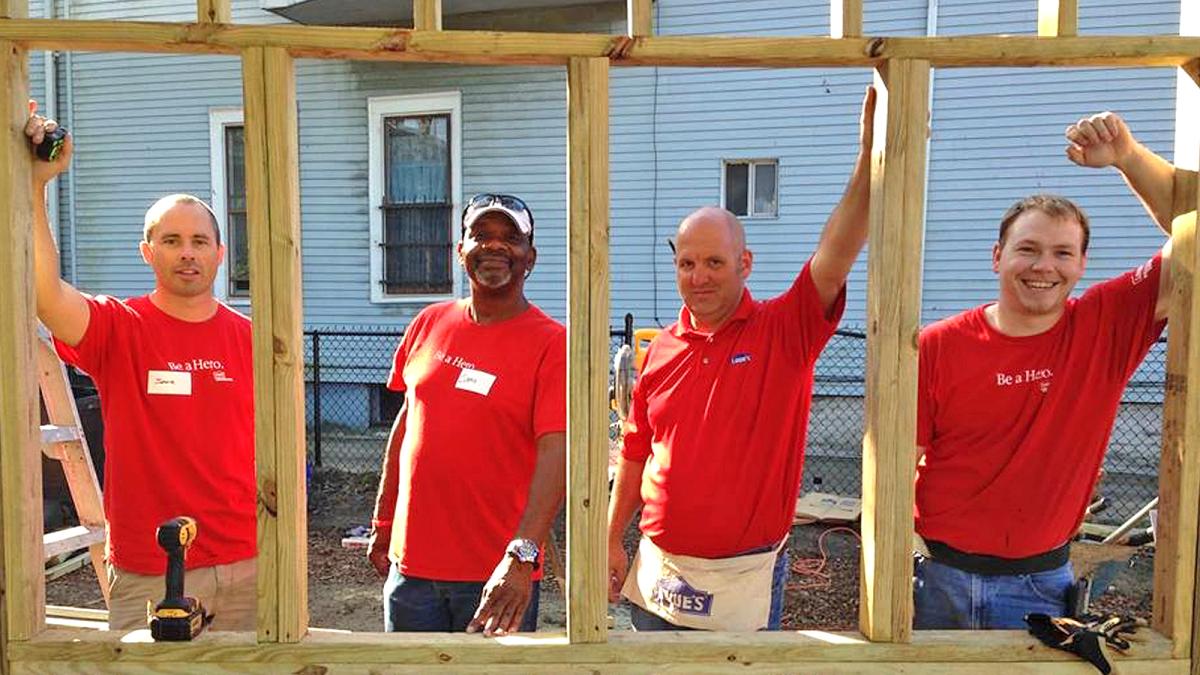 Lowe's Heroes volunteers working with Keep Cincinnati Beautiful on outdoor classroom.
