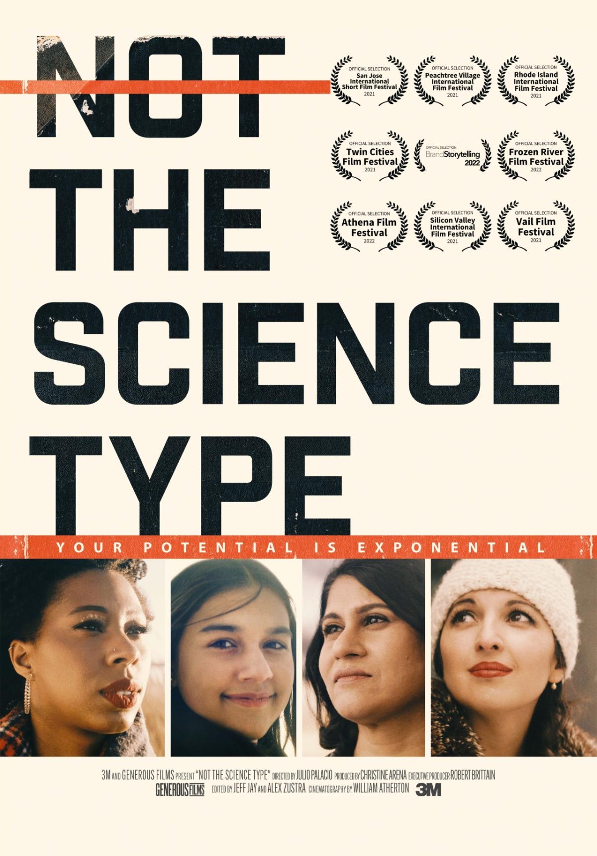 Not The Science Type Movie Poster showing four women at the bottom. Capiton 