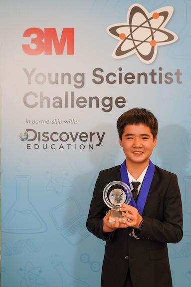3M Young Scientist Challenge. Kevin shown with his trophy.