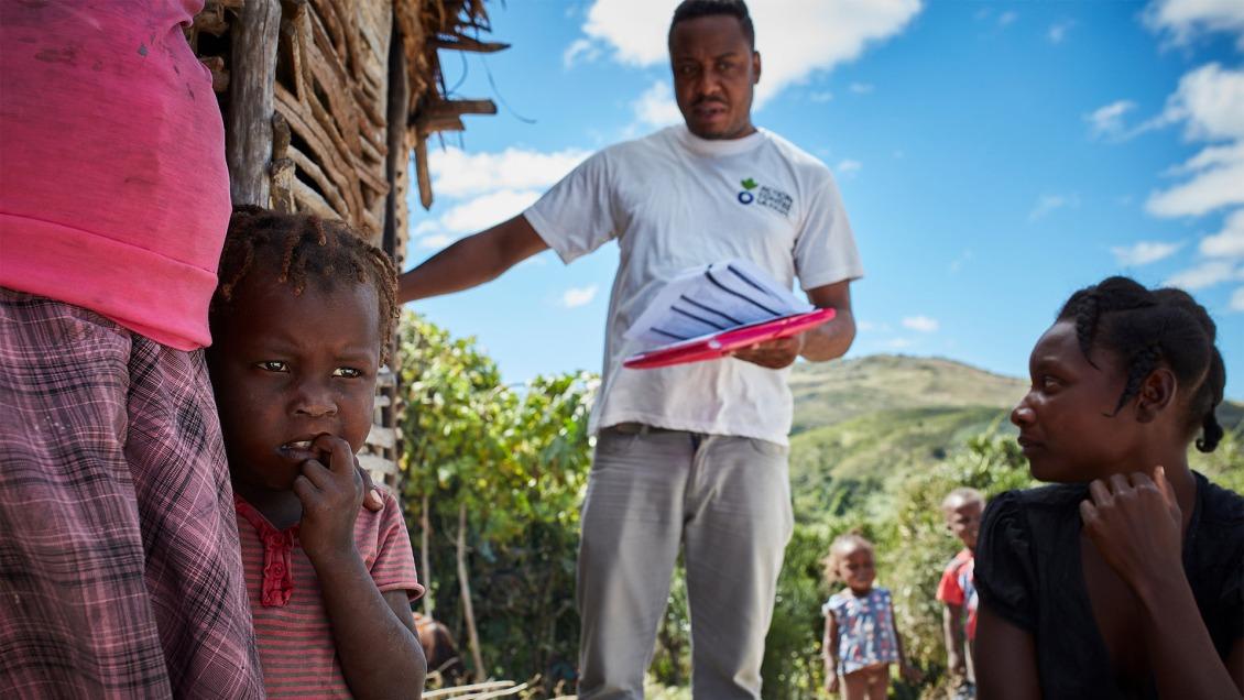 Action Against Hunger’s medical team visits a patient’s home in Haiti.