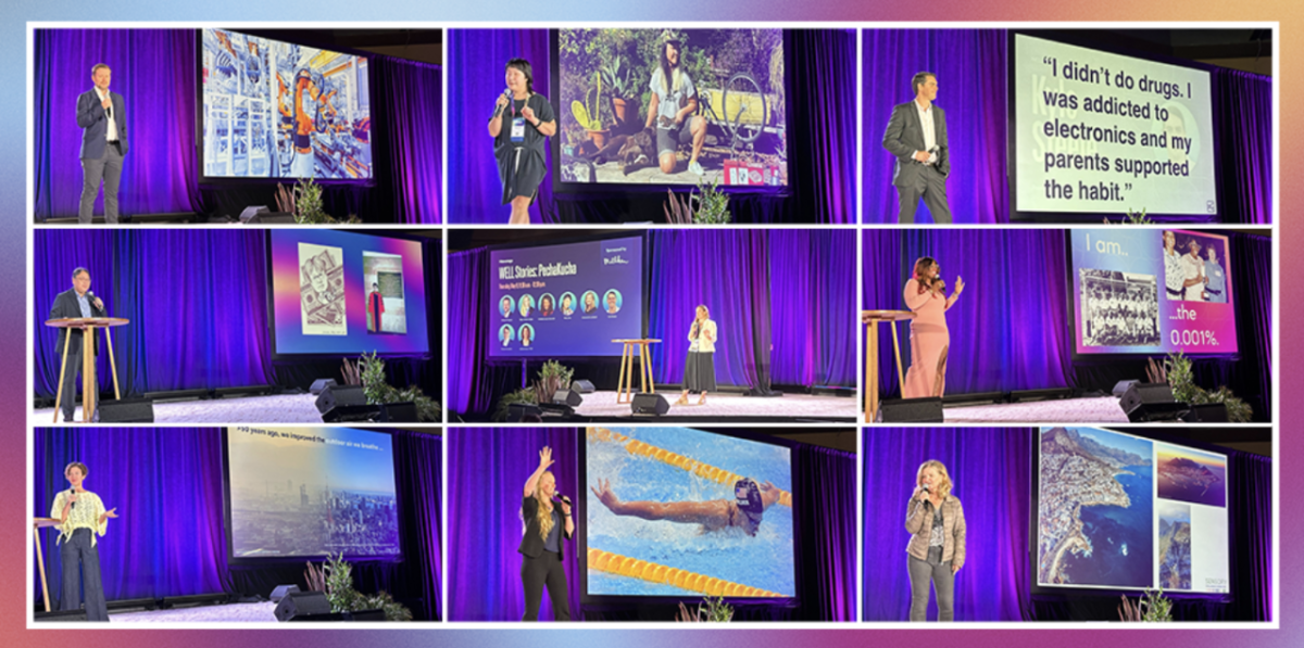 A collage of presentations that took place at the 2024 WELL Conference