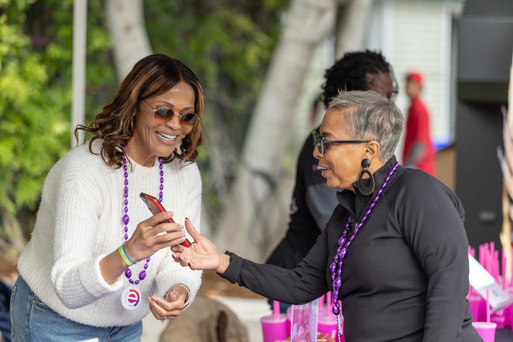 person showing another something