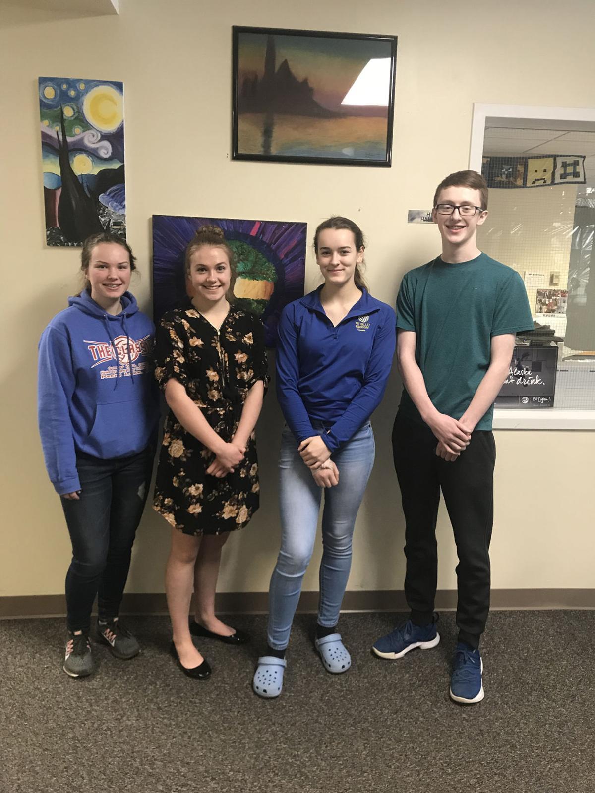 Healy students founded the Zero Landfill Ambassador Program and are being honored with a Spirit of Youth Award. Left to right: Erin Przybylski, Ayla Walker, Emma Tomeo and Ben Brown. Not pictured: Will Tomeo. Photo courtesy Emily Myhre/Denali Education Center. (Image courtesy of newsminer.com)