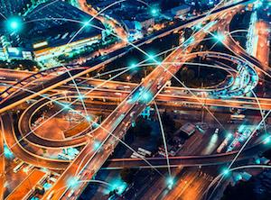 Overhead image of highway lights