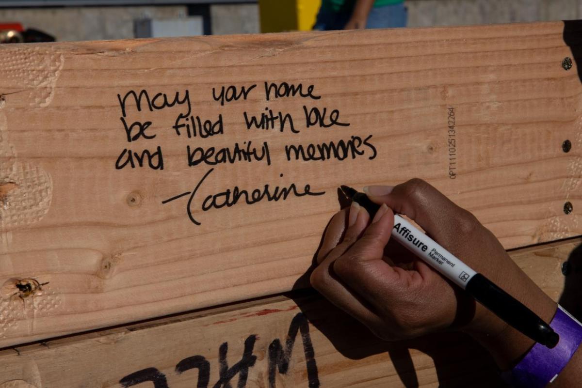 AEG employees wrote well wishes and words of encouragement for the families in the wall frames they constructed.